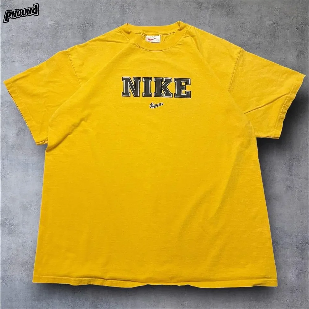 Nike Shirt Mens Extra Large Yellow Swoosh Spell Out Graphic Short Sleeve Tee